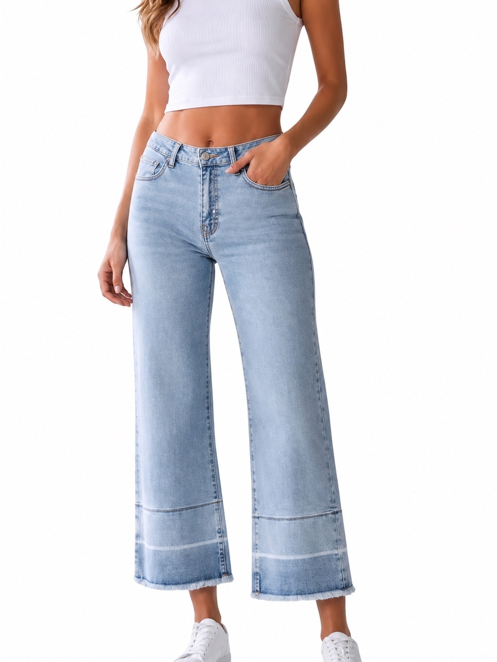 Habitual Wide Leg Jeans 0/25 Light Blue Raw Hem Paneled